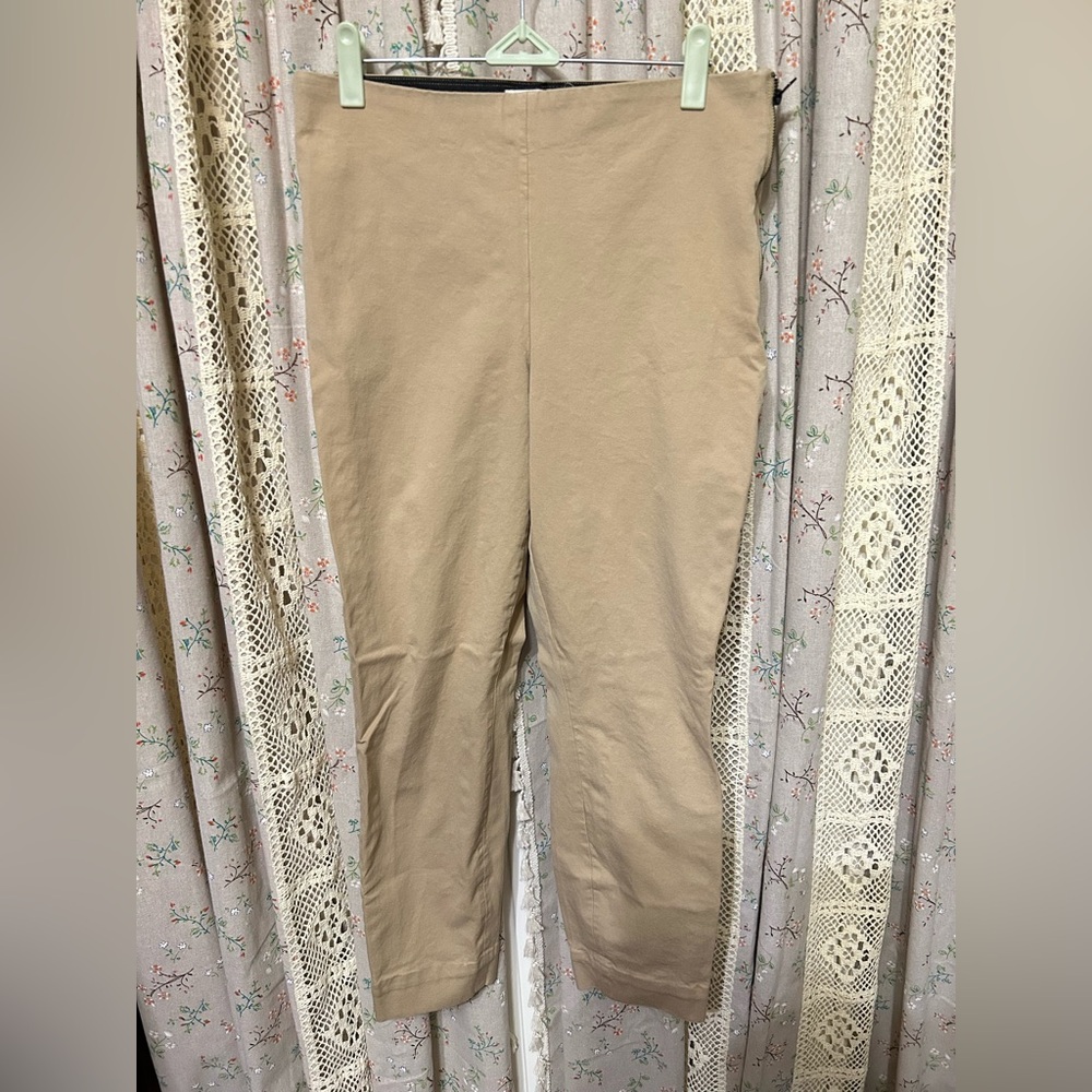 Everlane Women’s Ankle Pants Size 8 Beige Cotton Stretch Side Zip Workwear EUC